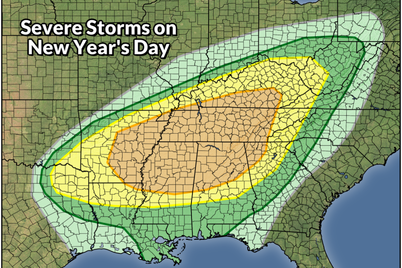Widespread Severe Weather Possible Across The Southeast On New Year’s Day