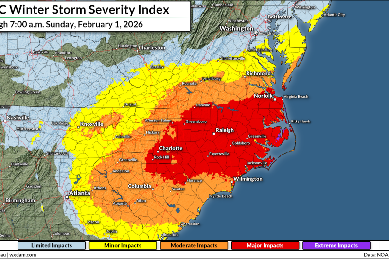 Major snow impacts expected in the Carolinas with weekend coastal storm