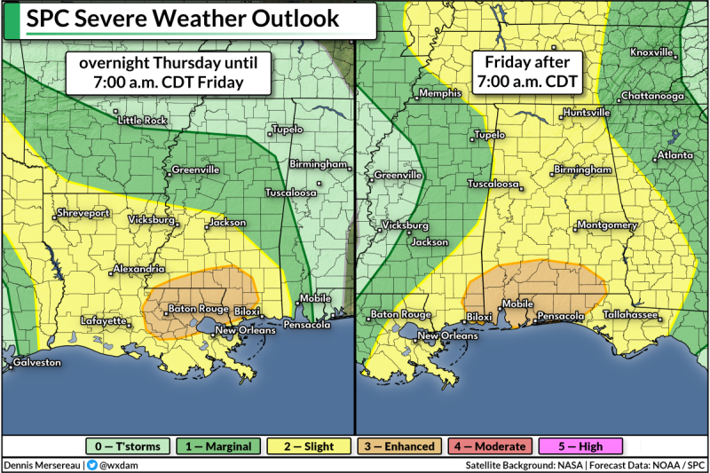 Dangerous Overnight Storms Likely On The Northern Gulf Coast Into Friday Morning