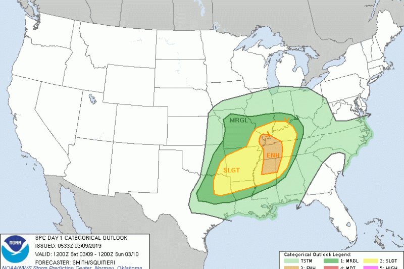 There’s an Enhanced Risk for Strong Tornadoes in the Mid-South on Saturday