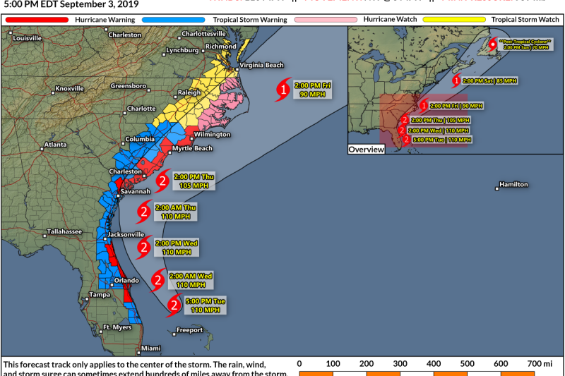 Hurricane Conditions Possible In The Carolinas As Dorian Scrapes The Coast On Thursday