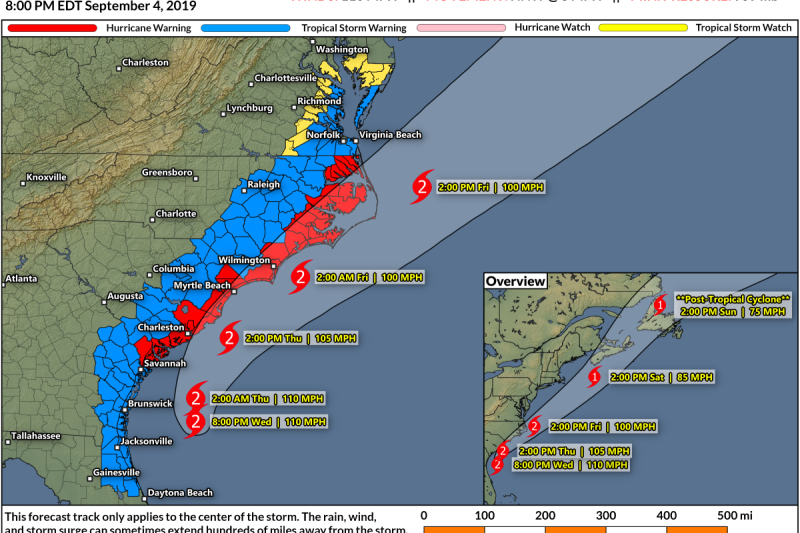 Life-Threatening Storm Surge & Wind Damage Likely As Hurricane Dorian Hits Carolinas
