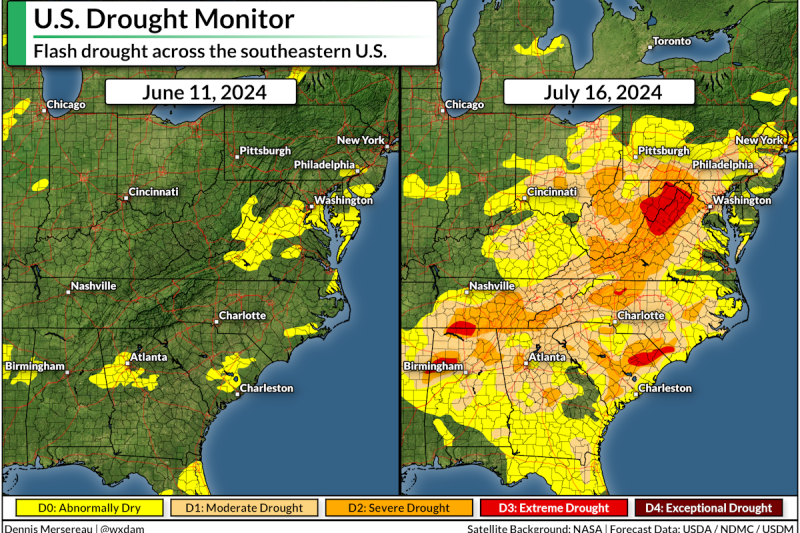 A flash drought turns to flash floods across parts of the southeast