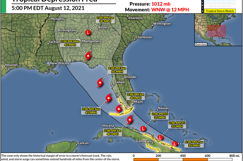 Tropical Depression Fred Barely Hanging On As It Putters Toward Florida