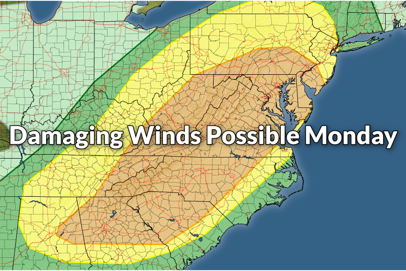 Widespread severe storms with high winds to sweep across the eastern U.S. on Monday
