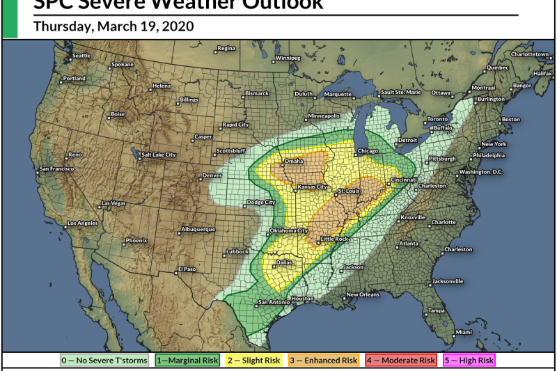 A Widespread Threat For Severe Weather Will Cover The Central U.S. On Thursday Evening