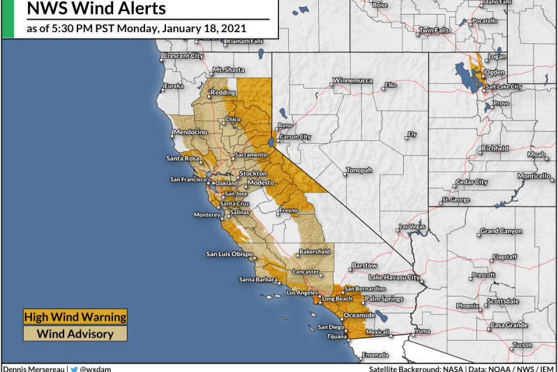 High, Dry Winds Could Spark An Off-Season Fire Threat Across Parts Of California On Tuesday