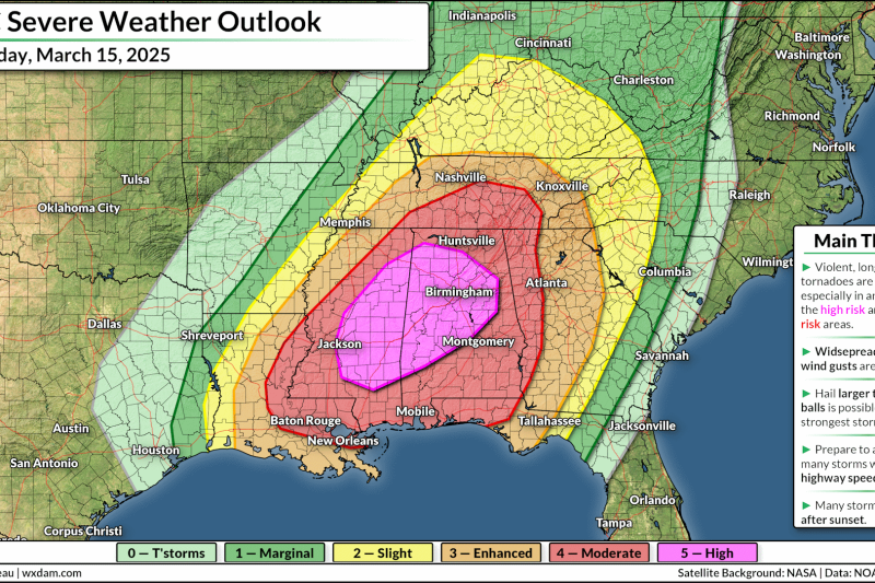 High-risk tornado outbreak expected in the Deep South on Saturday