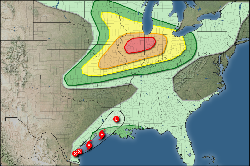 Wednesday could see intense tornadoes and a potential tropical storm