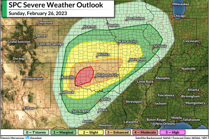 2023’s First Moderate Severe Storm Risk Targets Oklahoma With 75+ MPH Winds