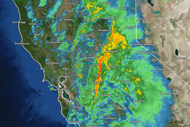 Thunderstorms Roll Across Central California as Potent System Drenches West Coast