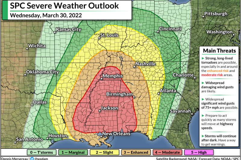 Severe Weather Outbreak Likely Across The Deep South On Wednesday