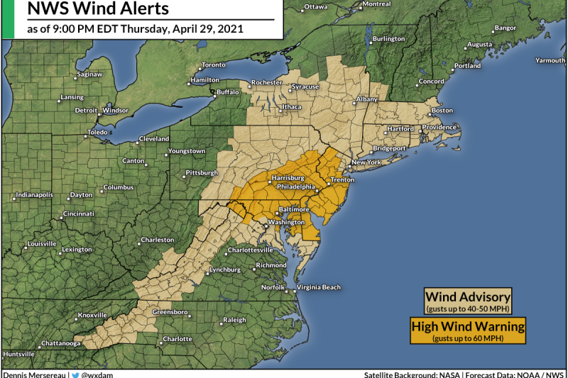 Strong Winds Will Blow Across The Mid-Atlantic And Northeast On Friday