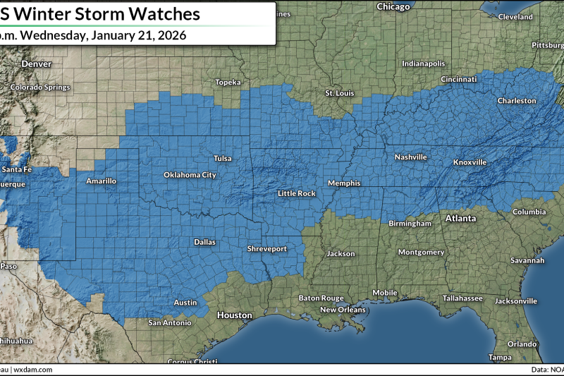 Widespread Southern Snowfall Expect Thursday Through Saturday